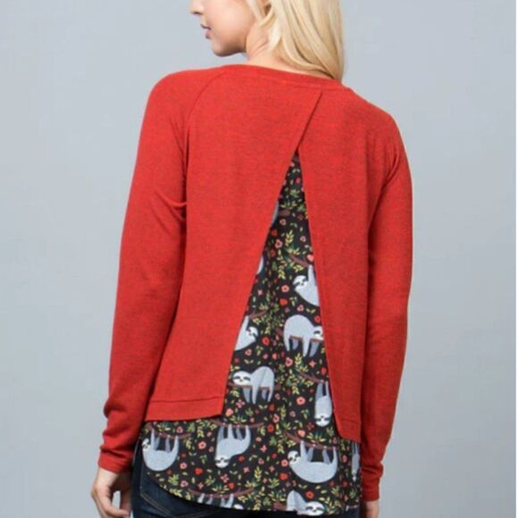 L.A Soul orange sloth slit back layered sweater size S - Picture 2 of 7